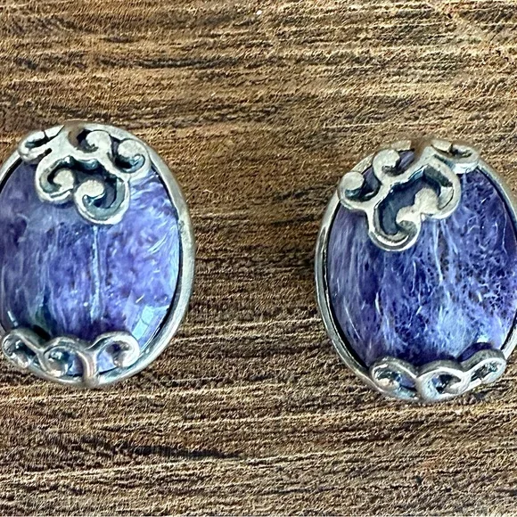 Charoite Gemstone and Sterling Silver Earrings - Picture 6 of 7